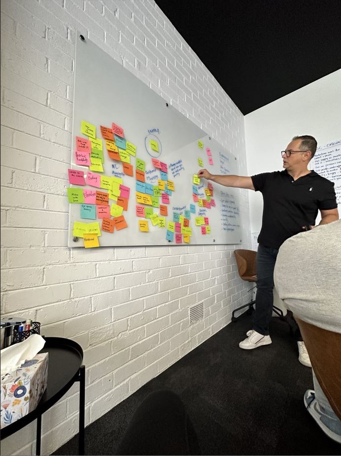 Rob facilitating a strategy session at a whiteboard